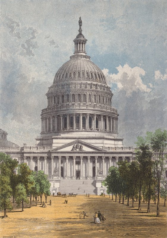 El Capitolio, Washington DC (litografía en color) de English School