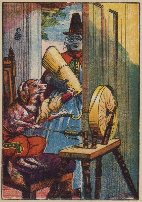 El perro girando (litografía en color) de English School