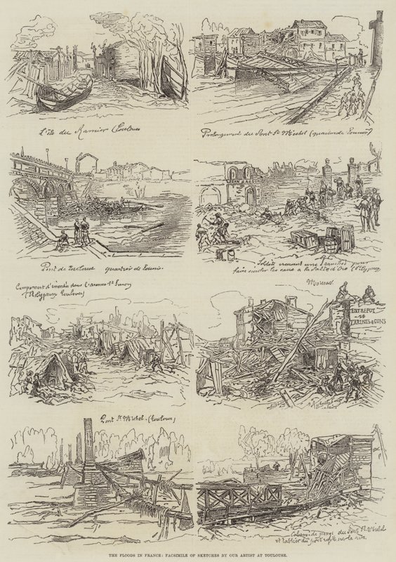 Las inundaciones en Francia (grabado) de English School