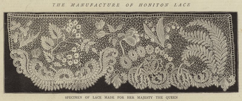 La fabricación de encaje de Honiton (grabado) de English School