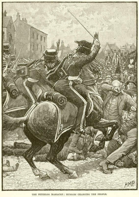 La masacre de Peterloo: Húsares cargando contra el pueblo de English School