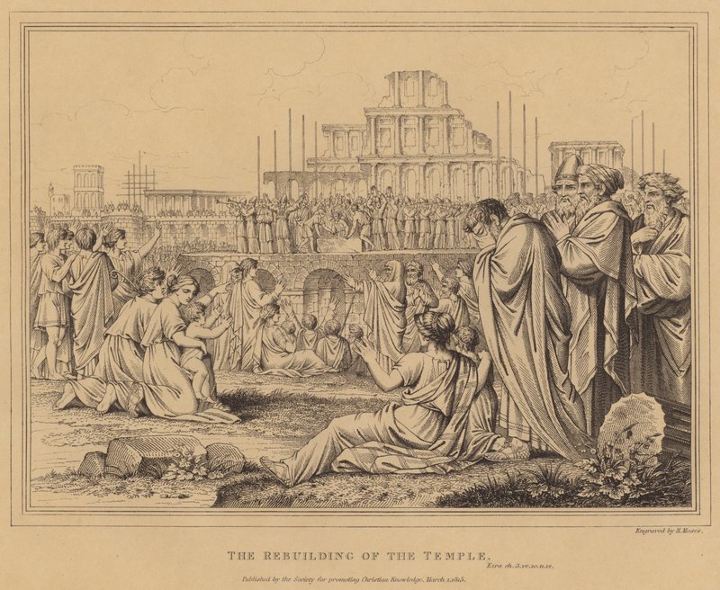 La reconstrucción del Templo, Esdras (grabado) de English School