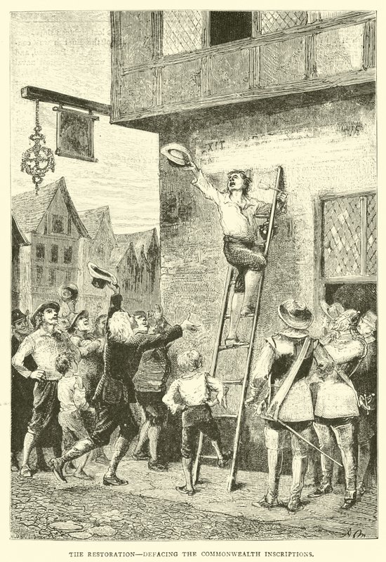 La Restauración, desfigurando las inscripciones de la Commonwealth de English School