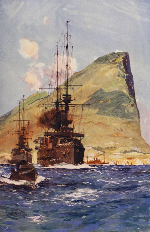 El Peñón de Gibraltar (litografía en color) de English School