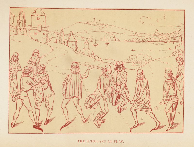The Scholars at Play (litografía en color) de English School