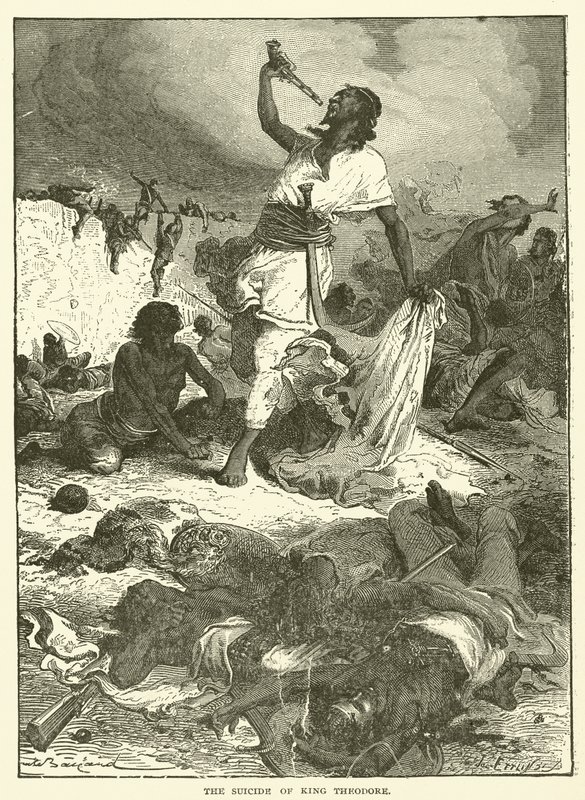 El suicidio del rey Teodoro (grabado) de English School