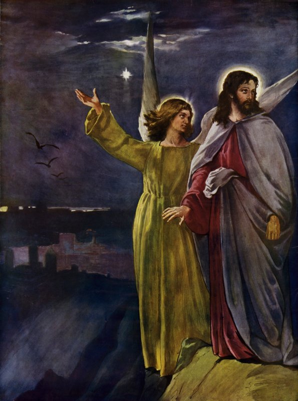 La tentación de Jesús (litografía en color) de English School