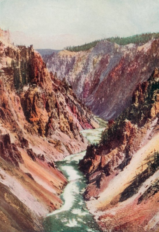 El río Yellowstone (litografía en color) de English School
