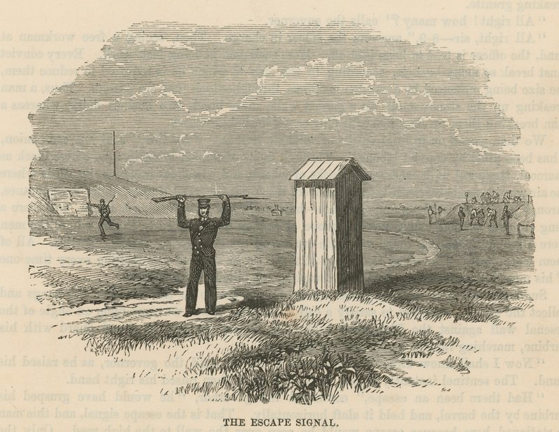 La señal de escape en los cascos de Woolwich de English School