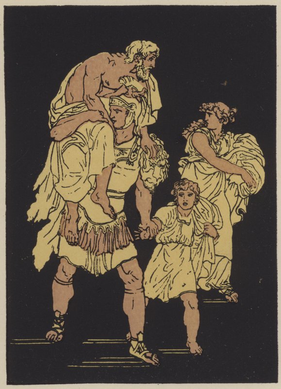 La huida de Troya (litografía en color) de English School
