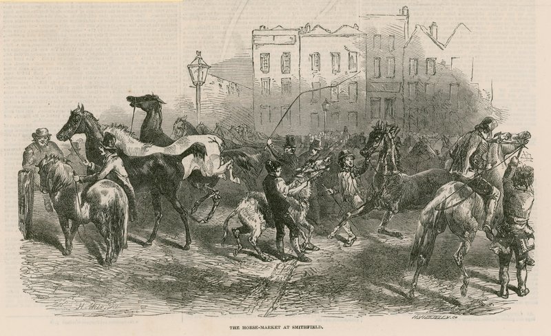 El mercado de caballos en Smithfield de English School