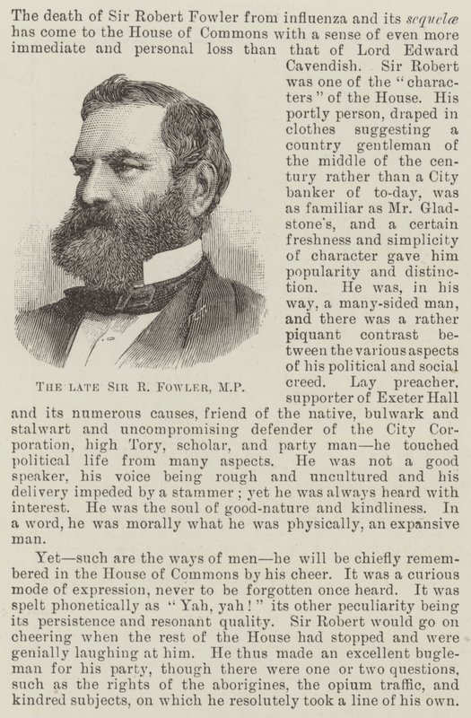 El difunto Sir R Fowler, MP de English School