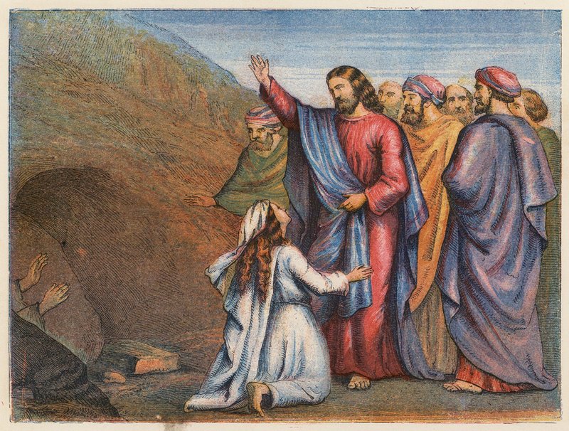 La resurrección de Lázaro (litografía en color) de English School