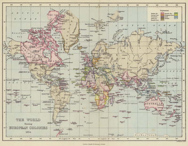 El mundo mostrando las colonias europeas de English School