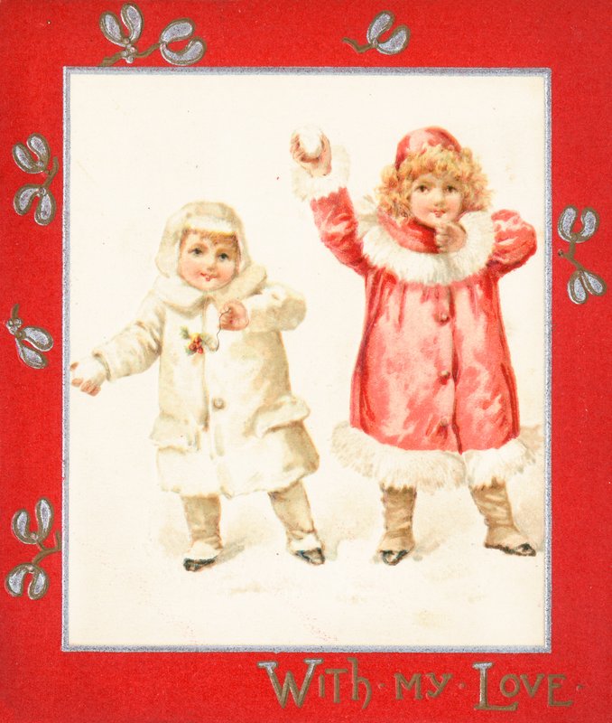 Lanzando bolas de nieve, tarjeta de Navidad de English School