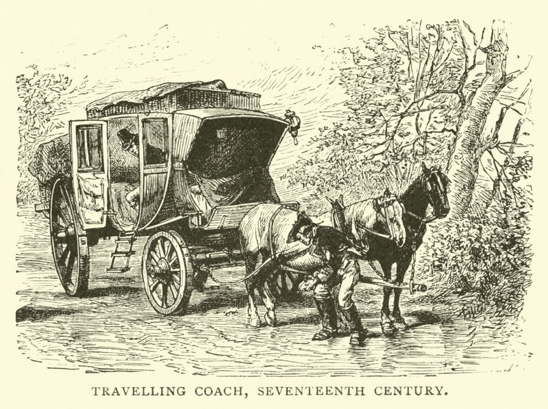 Carruaje de viaje, siglo XVII de English School