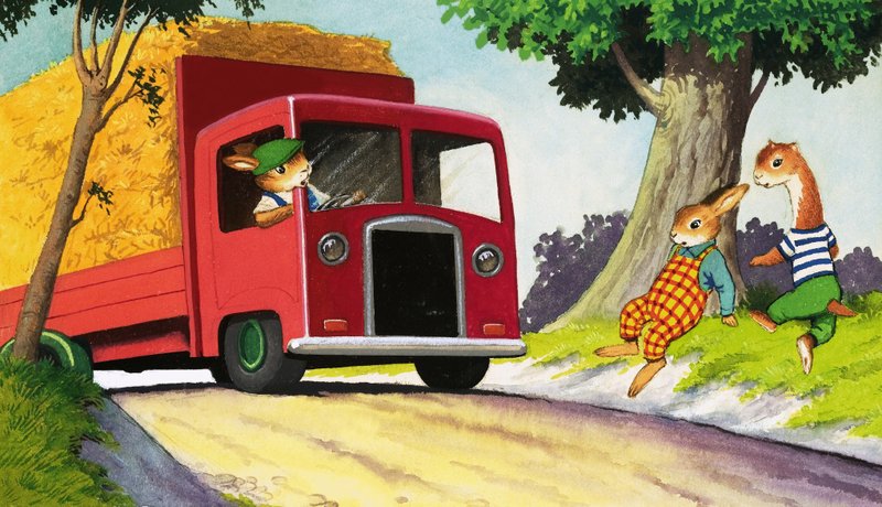 Tufty conduciendo una carreta de heno de English School