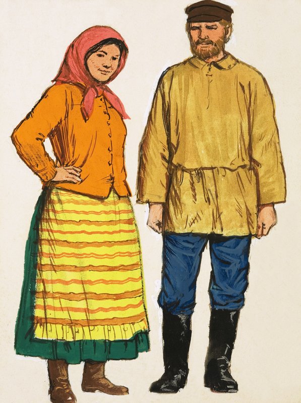 Pareja no identificada en trajes nacionales de English School