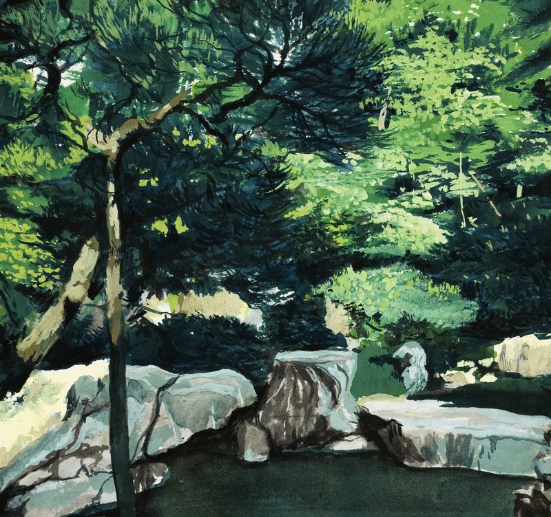 Escena de bosque no identificada de English School
