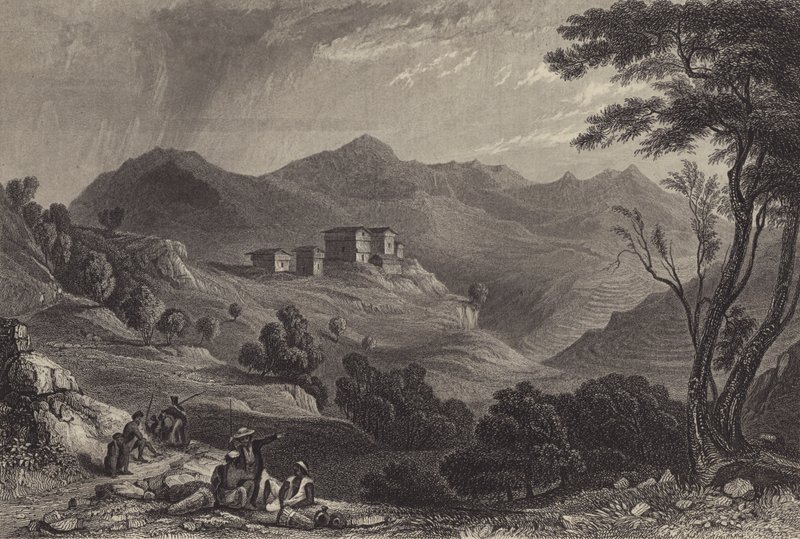 Aldea de Naree, India (grabado) de English School