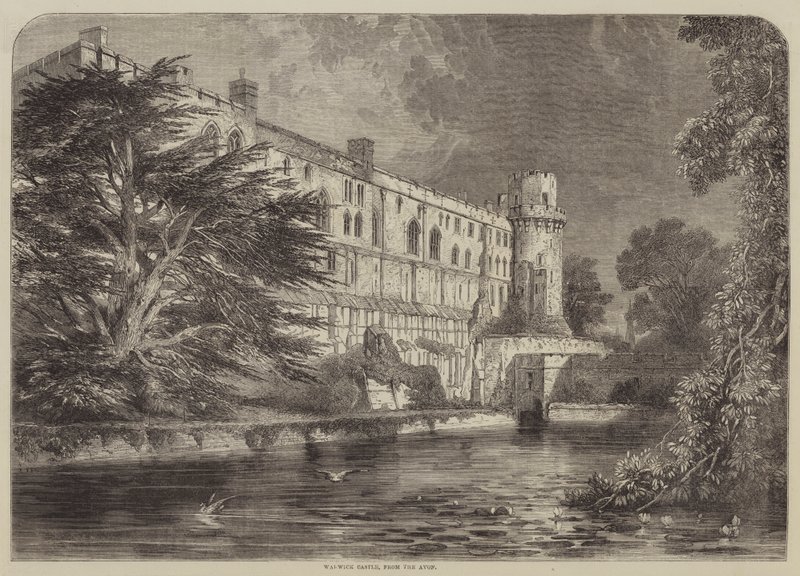 Castillo de Warwick, desde el Avon (grabado) de English School