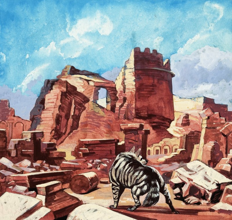 Perro salvaje entre las ruinas de English School