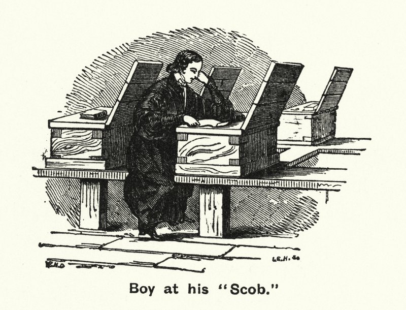 Winchester College: Niño en su "Scob" de English School