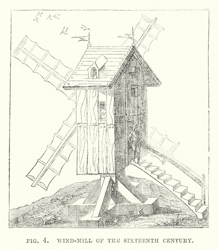 Molino de viento del siglo XVI (grabado) de English School