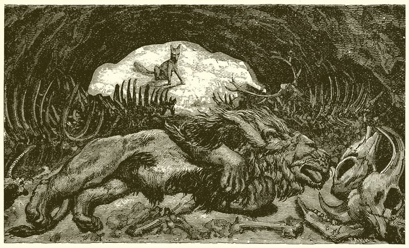 El zorro y el león enfermo de Ernest Henry Griset