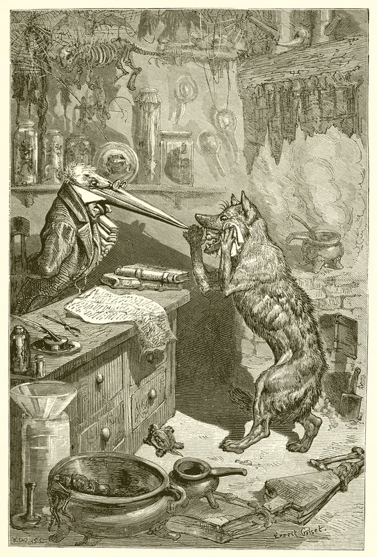 El lobo y la grulla de Ernest Henry Griset