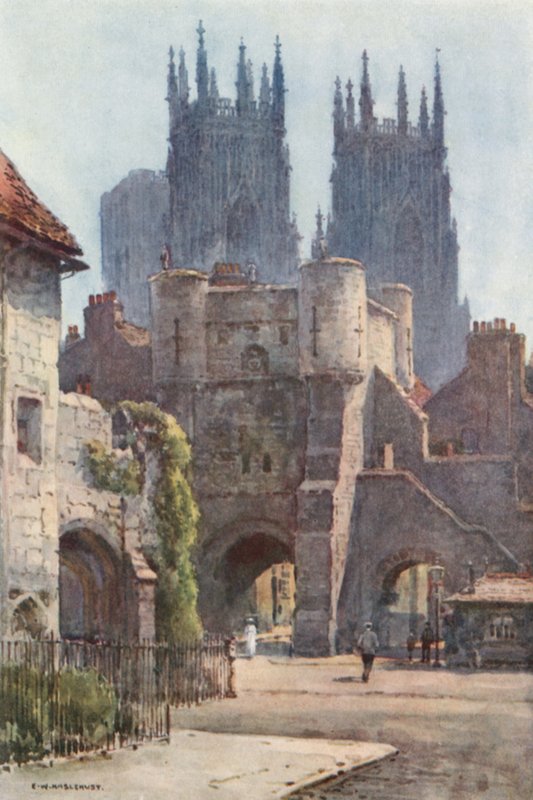 Bootham Bar (litografía en color) de Ernest William Haslehust