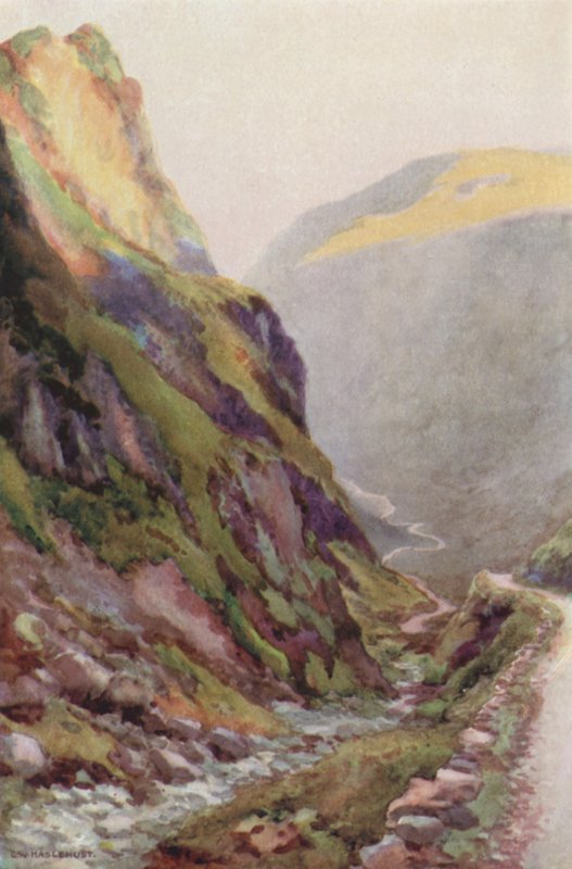 Amanecer en el paso de Honister (litografía en color) de Ernest William Haslehust