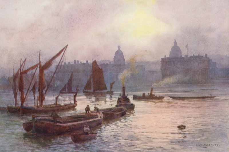 Río Támesis: Greenwich (litografía en color) de Ernest William Haslehust