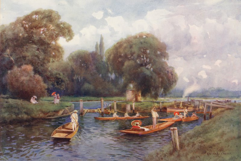 Río Támesis: Molesey Lock (litografía en color) de Ernest William Haslehust
