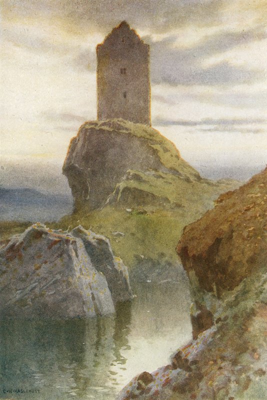 Torre de Smailholm (litografía en color) de Ernest William Haslehust