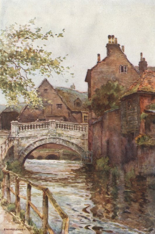 El puente de la ciudad (litografía en color) de Ernest William Haslehust