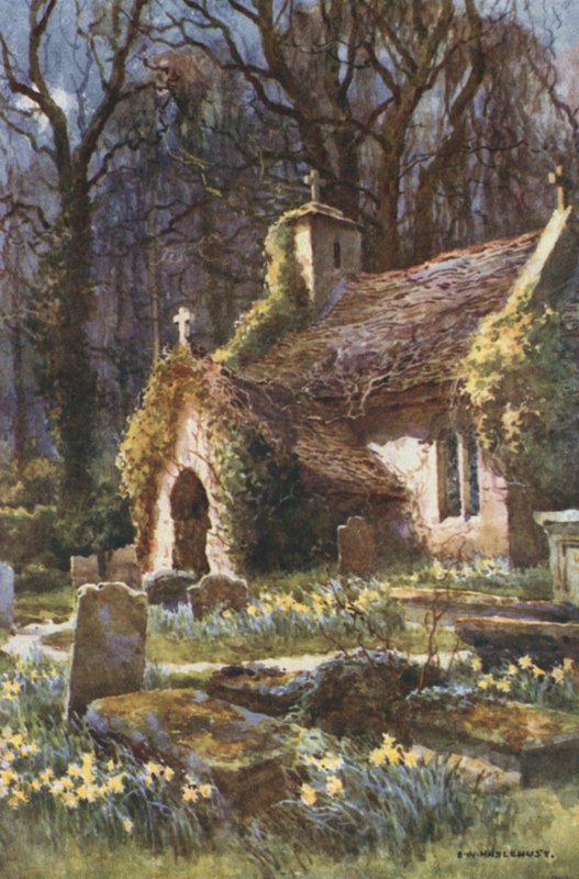 The Old Church, Bonchurch (litografía en color) de Ernest William Haslehust