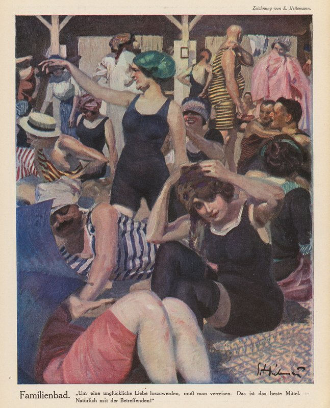 Escena de playa (litografia en color) de Ernst (after) Heilemann