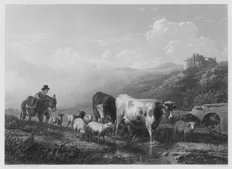 Pasando el arroyo (grabado) de Eugene Joseph Verboeckhoven