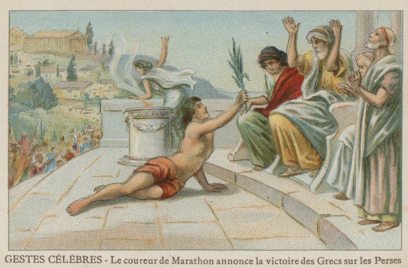 Fidípides trae noticias de la victoria de los griegos sobre los persas en Maratón, 490 a.C. de European School