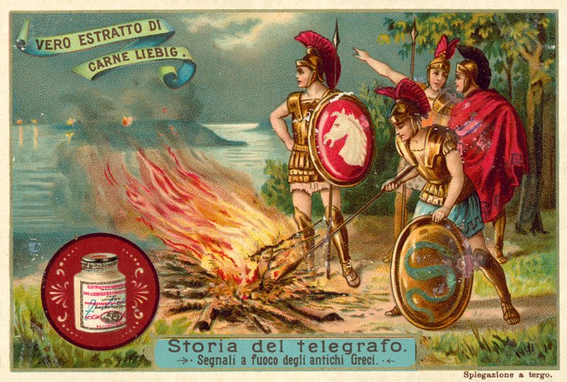 Antiguos griegos señalizando con fuego de European School