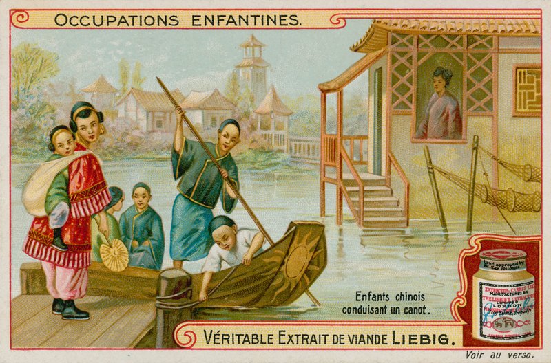 Niños chinos trabajando como barqueros de European School