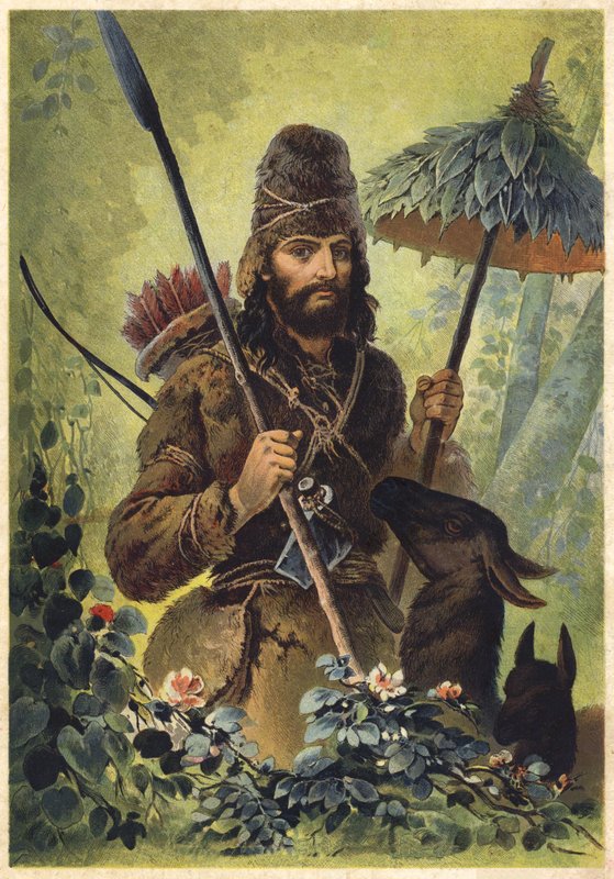 Ilustración para Robinson Crusoe (litografía en color) de European School