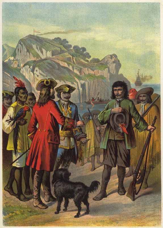 Ilustración para Robinson Crusoe (litografía en color) de European School