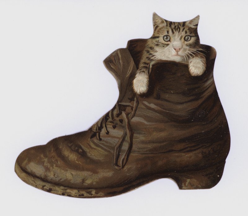 Gatito en una bota (litografía en color) de European School
