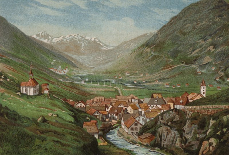 Lago de Lucerna: Andermatt (litografía en color) de European School