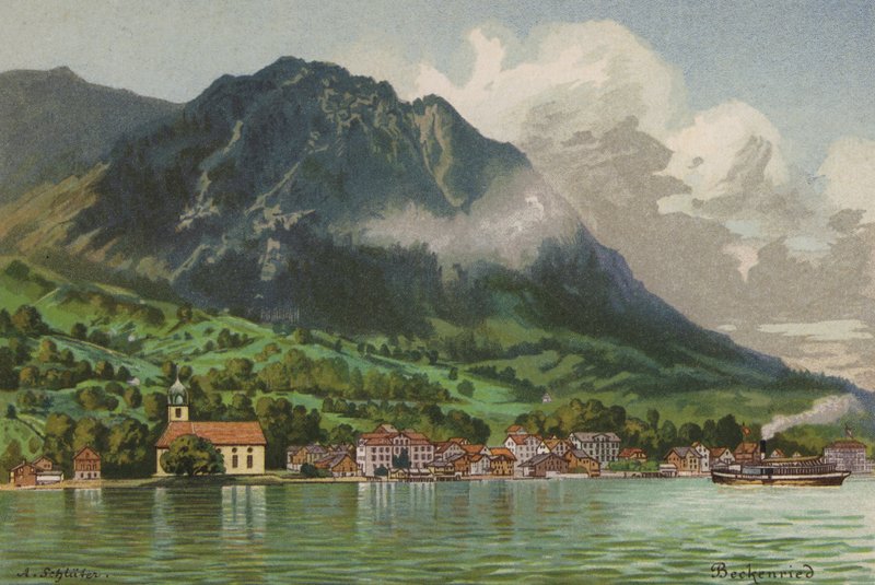 Lago de Lucerna: Beckenreid (litografía en color) de European School