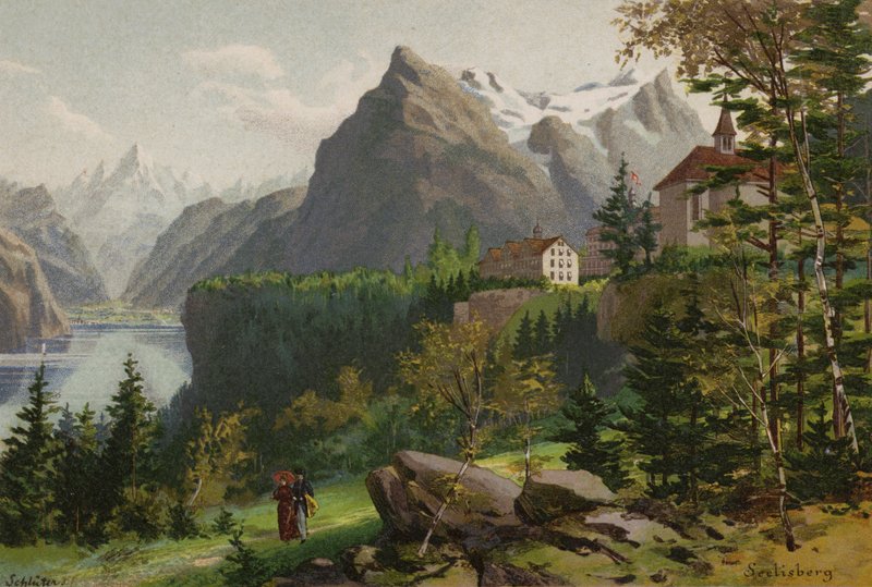 Lago de Lucerna: Seelisberg (litografía en color) de European School