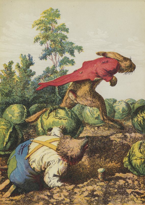 La liebre y el erizo (litografía en color) de European School