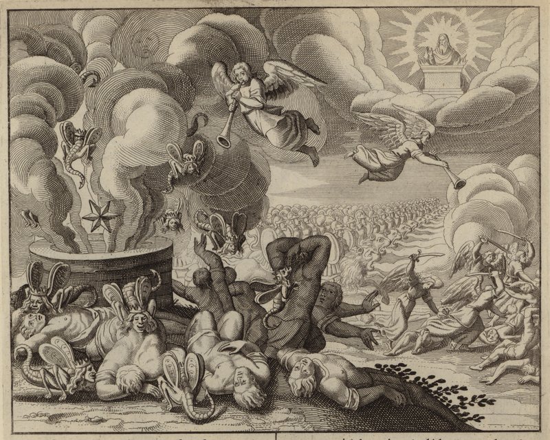 El abismo y las langostas (grabado) de European School